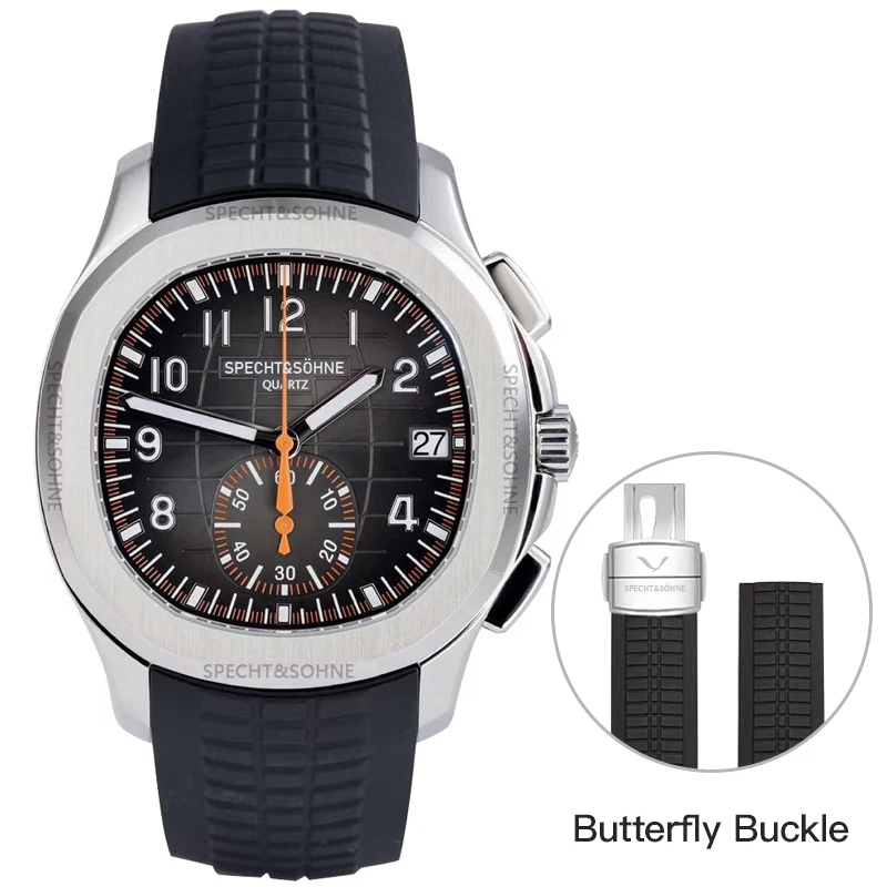 Specht & Söhne New Classic 5167 Men's Watch Orange Color Sapphire Crystal Rubber Srap Sports Male Quartz Watches 50M Waterproof image 3