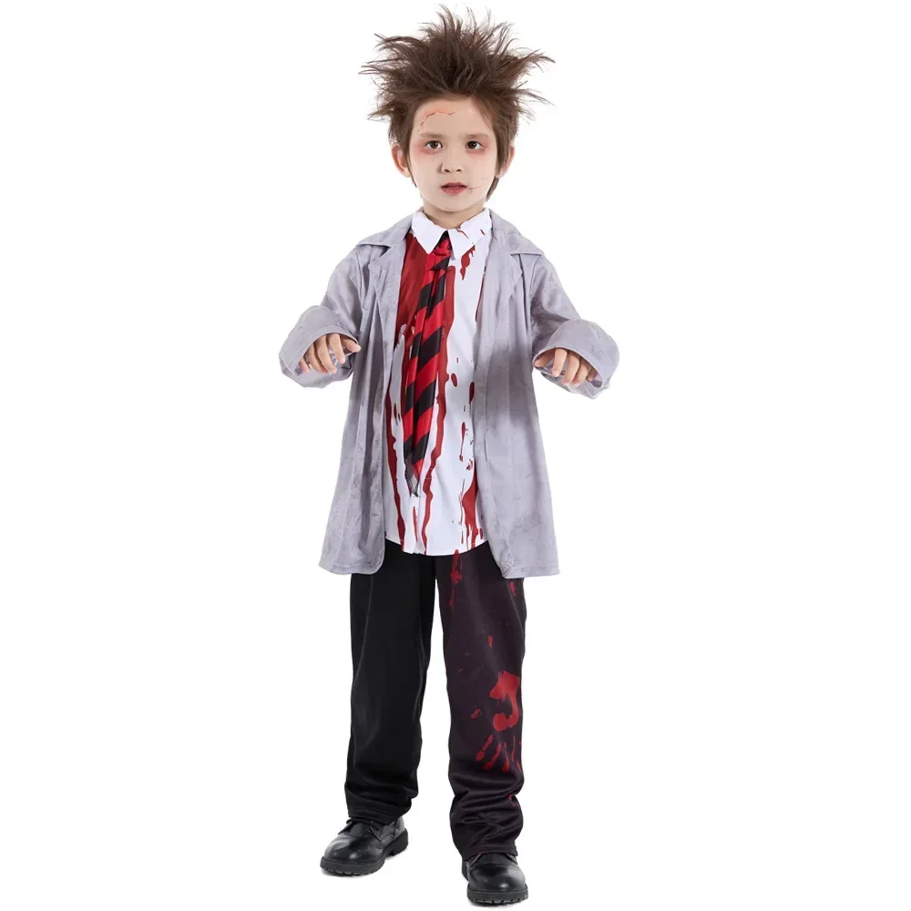 

Halloween Children Cosplay Scary Bloody Student Zombie Fancy Dress Costume