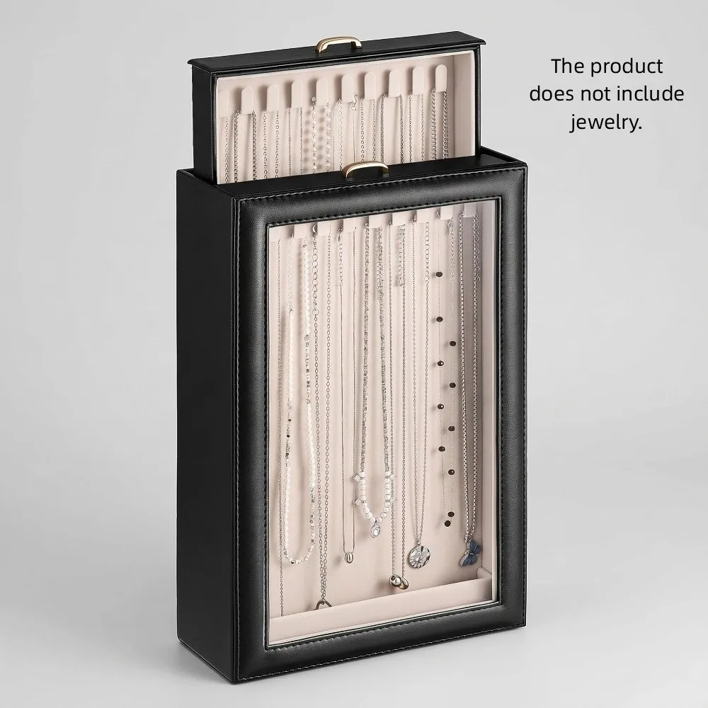 2 Layers Necklace Organizer Box Clear Window Large Capacity Jewelry Display Case portable Vertical Jewelry Drawer Case