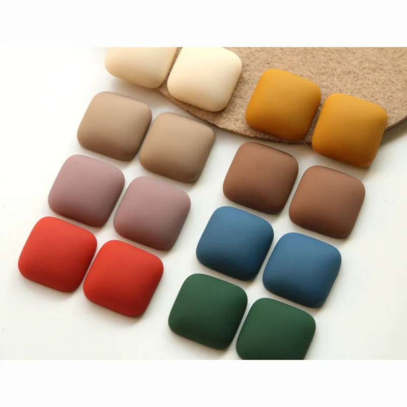 DIY Jewelry Findings 17mm 100pcs Rubber Solid Colors Flatback Square Geometry Resin Cabochons Patch Sticker Garment Hair Clip