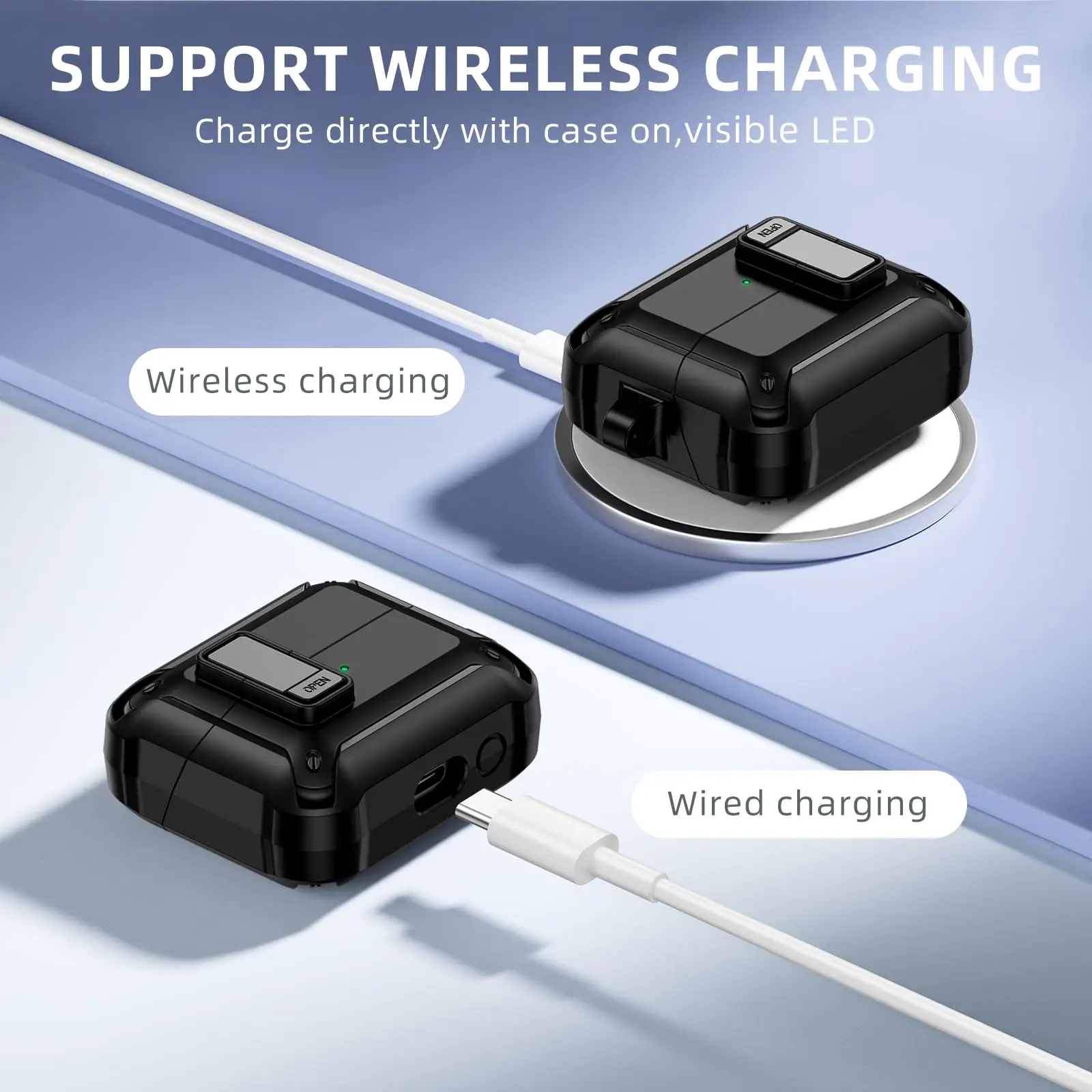 حافظة لهاتف سامسونج جالاكسي بادز 3 مع مجموعة تنظيف سلسلة المفاتيح، غطاء صلب واقٍ كامل مع مشبك قفل آمن لهاتف جالاكسي بادز 3 برو