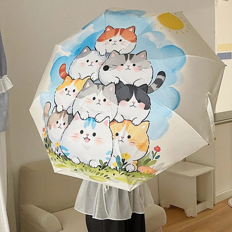 Children Umbrella Cartoon Cat Fold Umbrella Fully Automatic Umbrella Kids Sunny And Rainy Umbrella Portable Umbrella Woman