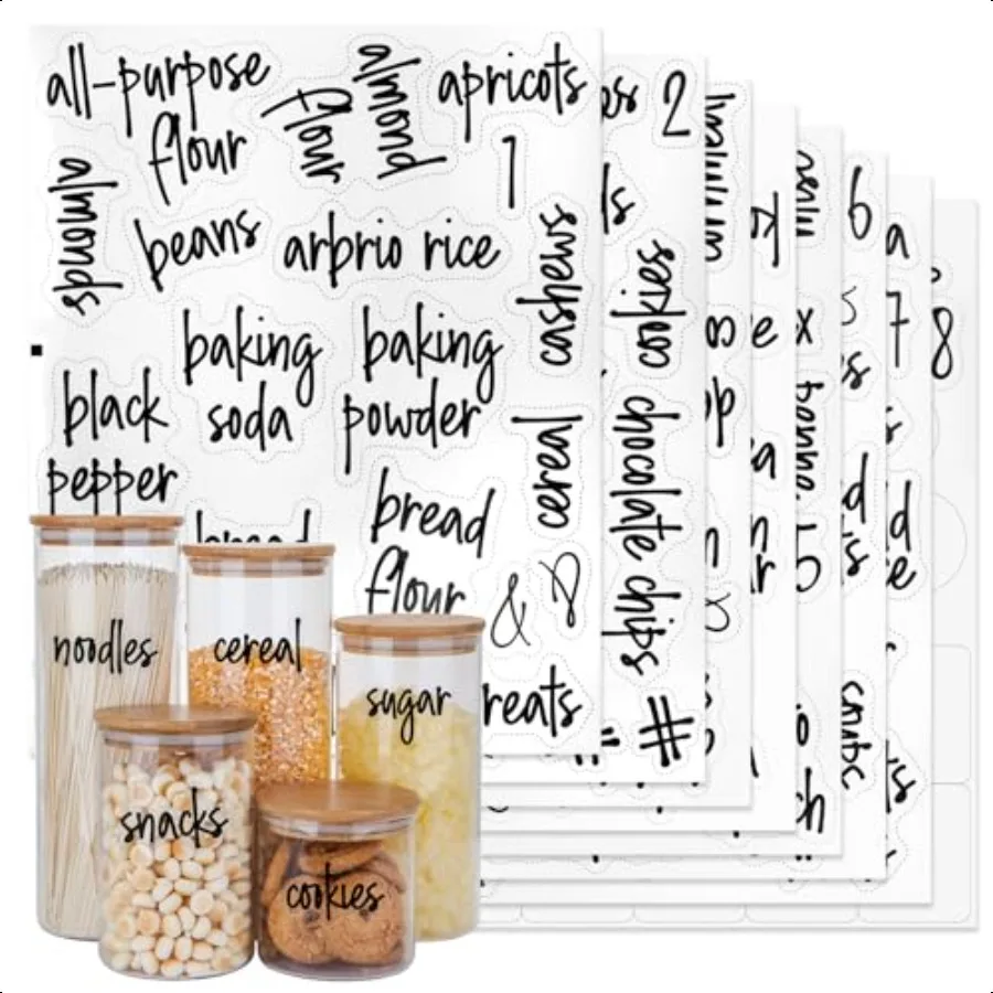 

170 шт., этикетки для еды и кладовой, этикетки для хранения кухонных контейнеров, специй, органайзер для хранения банок, коробки, бутылки с предварительной печатью, черный сценарий Cl