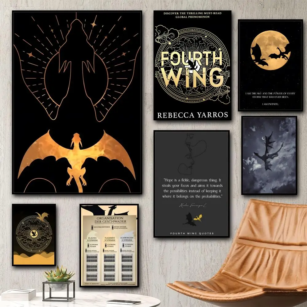 Fourth W-Wing Dragon Painting Calligraphy Canvas Poster: Crease Free Waterproof Durable All Space Wall Decor