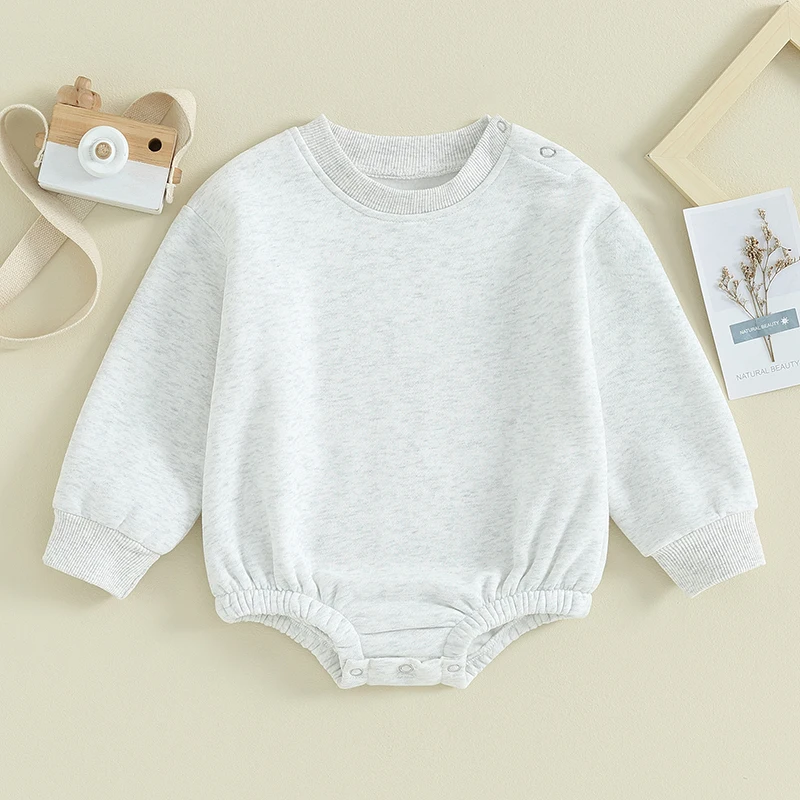 Baby Fleece Bodysuit Infant Boys Girl Solid Color Round Neck Long Sleeve Sweatshirt Jumpsuit Toddler Fall Clothes Streetwear