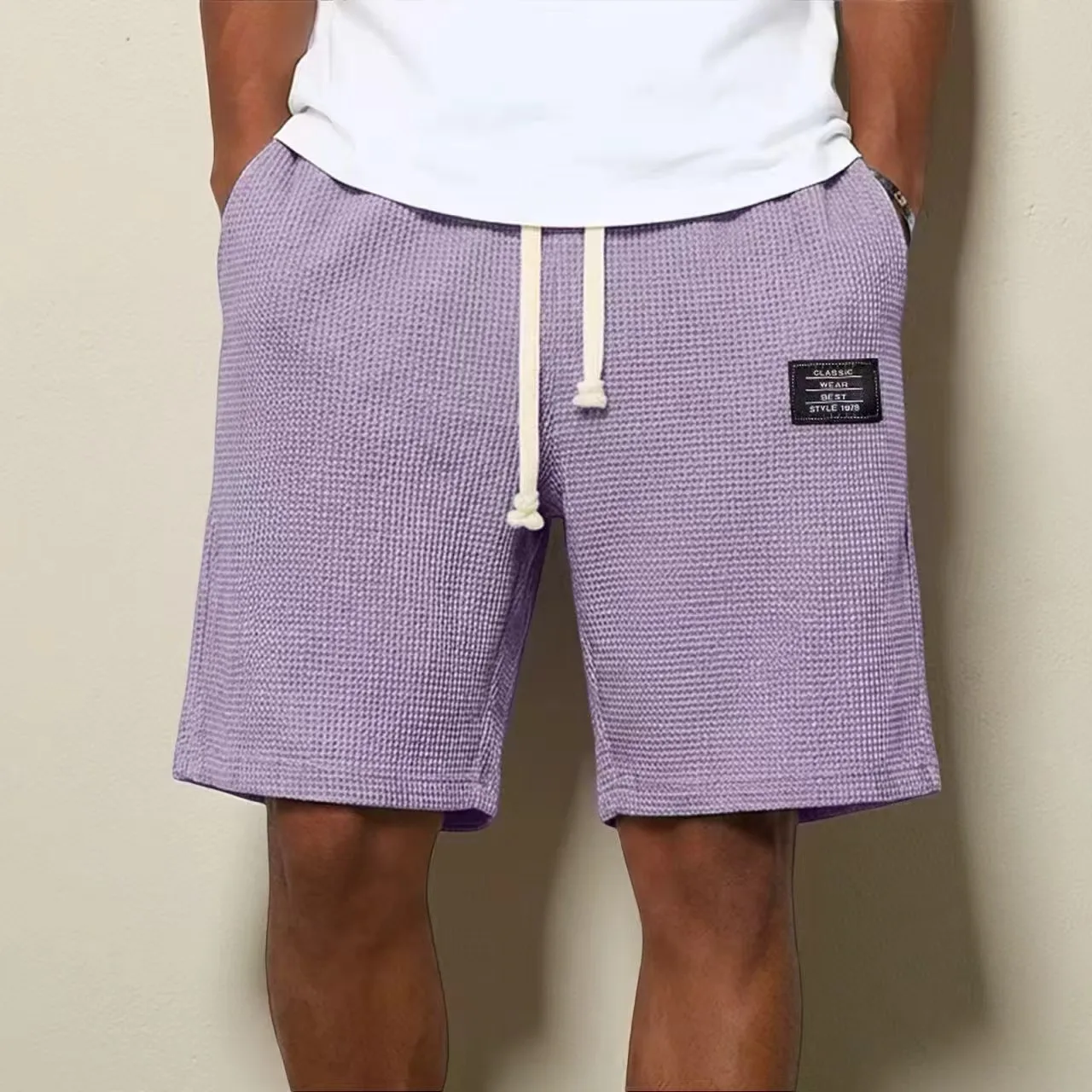 2026 Spring Summer Outdoor Casual Mens Shorts Vacation Seaside Beach Loose Bottoms Men Vintage Waffle Plaid Textured Short Pant