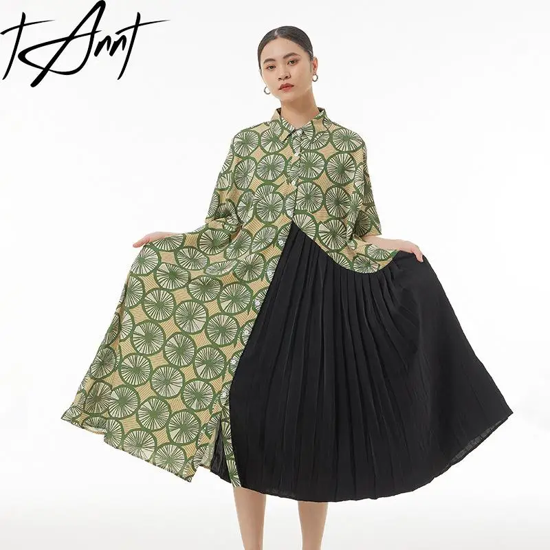 

Tannt Women Dress Patchwork Asymmetry Color Matching Shirts Dresses Irregular Loose Casual Long Dresses Women 2024 New