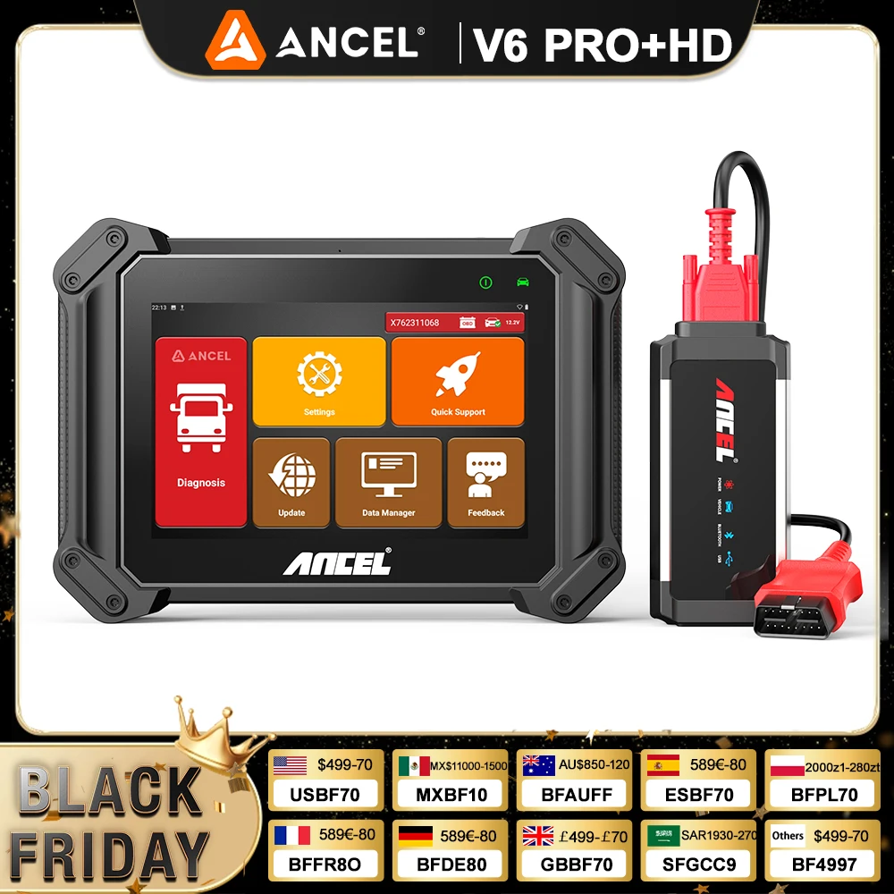 2025 ANCEL V6 Pro + HDยานยนต์OBD2 เครื่องสแกนเนอร์เต็มระบบเครื่องมือวินิจฉัย 40 + รีเซ็ตECU Coding FCA Autoauthสําหรับ 12V 24Vรถบรรทุก
