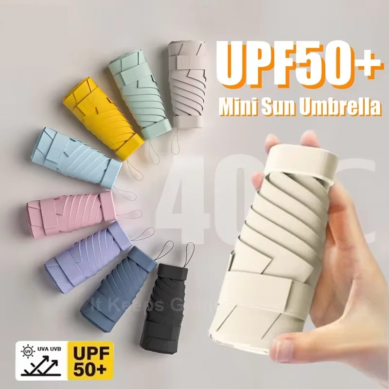 

Mini Umbrella Capsule Sunscreen Umbrella Portable Parasol Women's UV Protection Compact Pocket Folding Sun Traveling