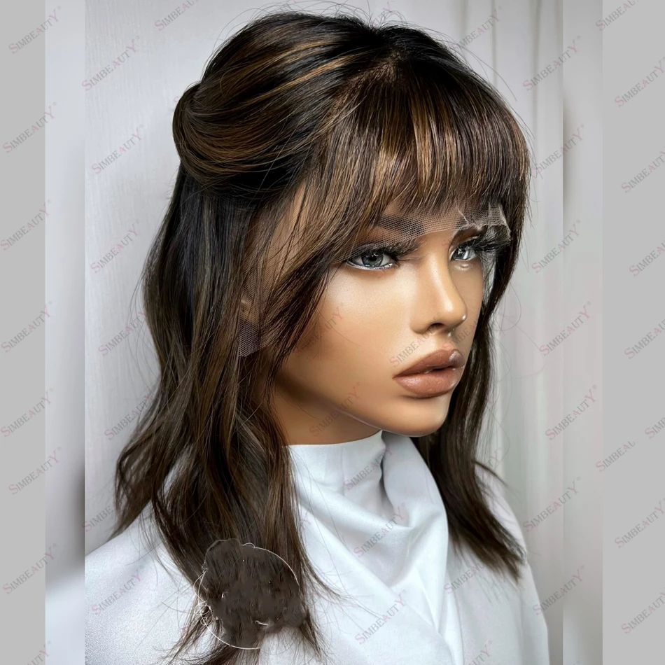

Wavy Highlight Short Bob Summer Hairstyle Lace Front Human Hair Wig for Black Women with Bangs 10"-16" Cool 360 Lace Frontal Wig