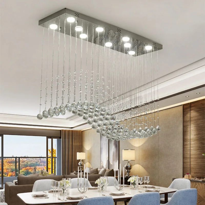 Modern Lamp Luxury Restaurant Dining Room k9 Crystal Chandelier Bed Curtain Partition Rectangular Shop High-end Pendant Light