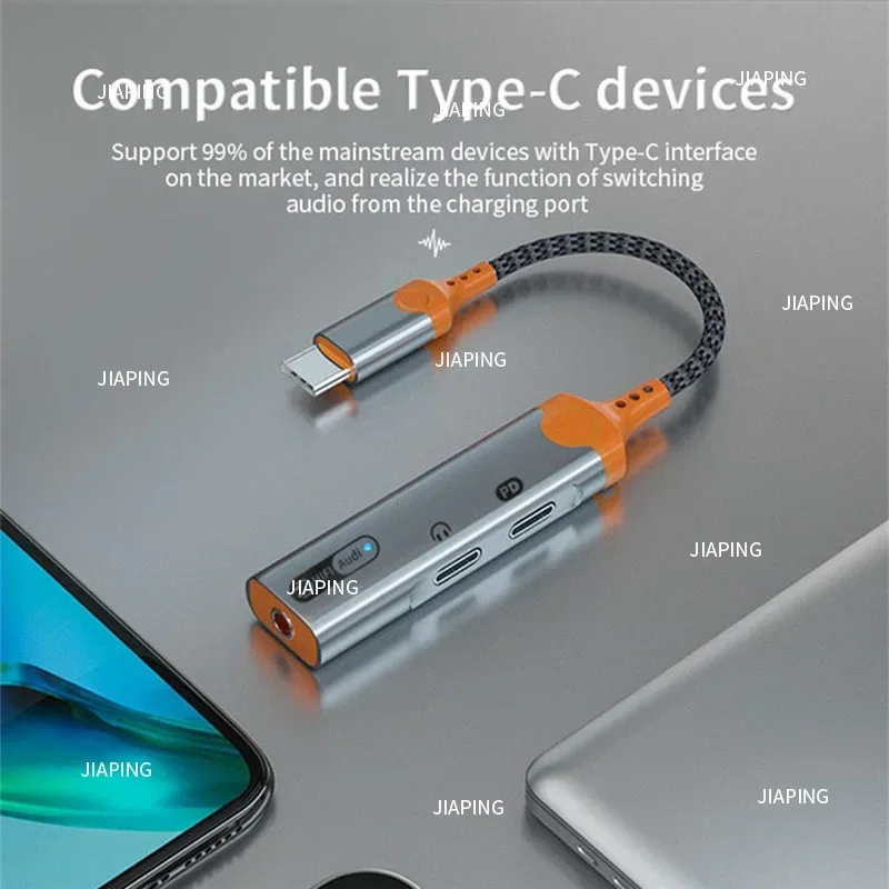 Suitable for Adaptador conector para auriculares 3 en 1 PD60W Divisor carga rápida Tipo C a 3,5 mm DAC Audio Convertidor