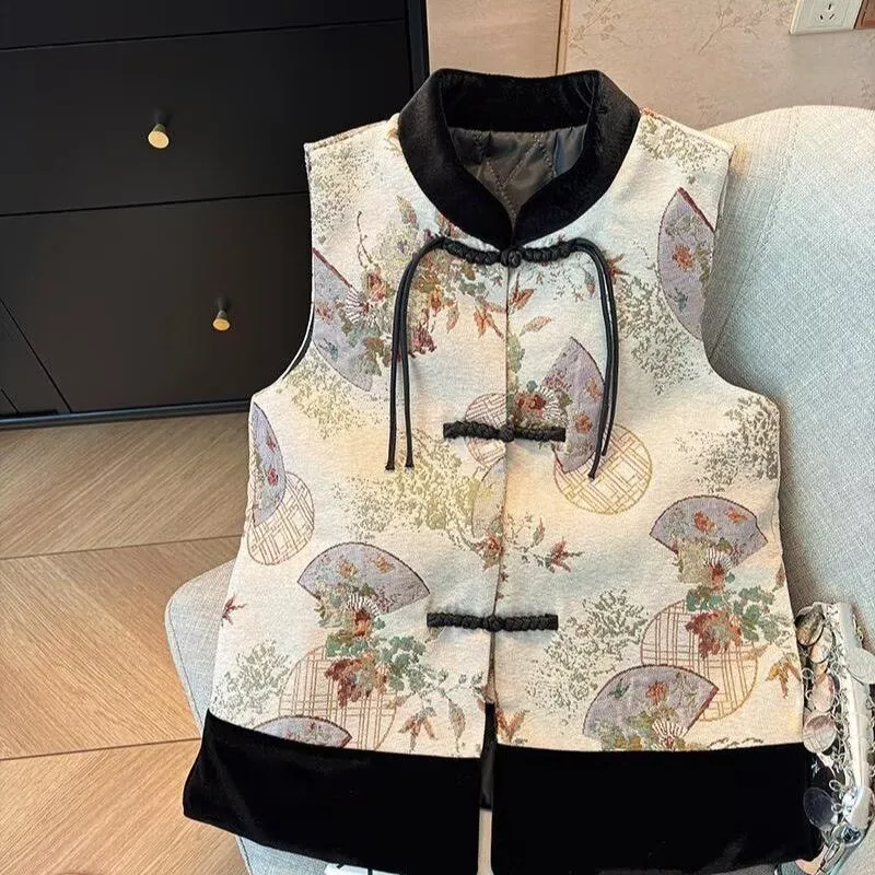 

Women Coat Fashion Spring and Summer Round Collar Sleeveless Waistcoat jacquard Loose Jacket Vest Joker Women Cardigan Coat Top