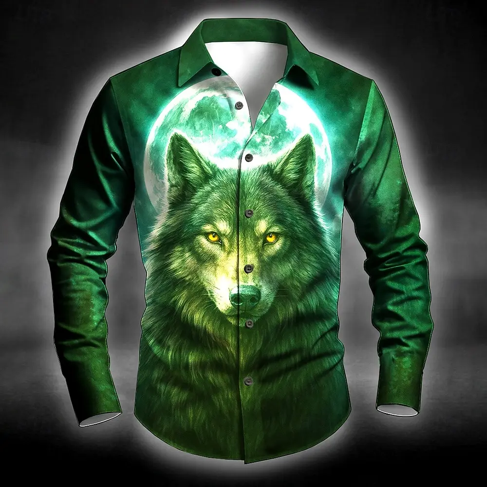 Men's Cool Smoky Animal Wolf Shirt Fashion 3D Printed Shirt Button Up Shirt Casual Long Sleeve Shirt Street Blouse For Mens