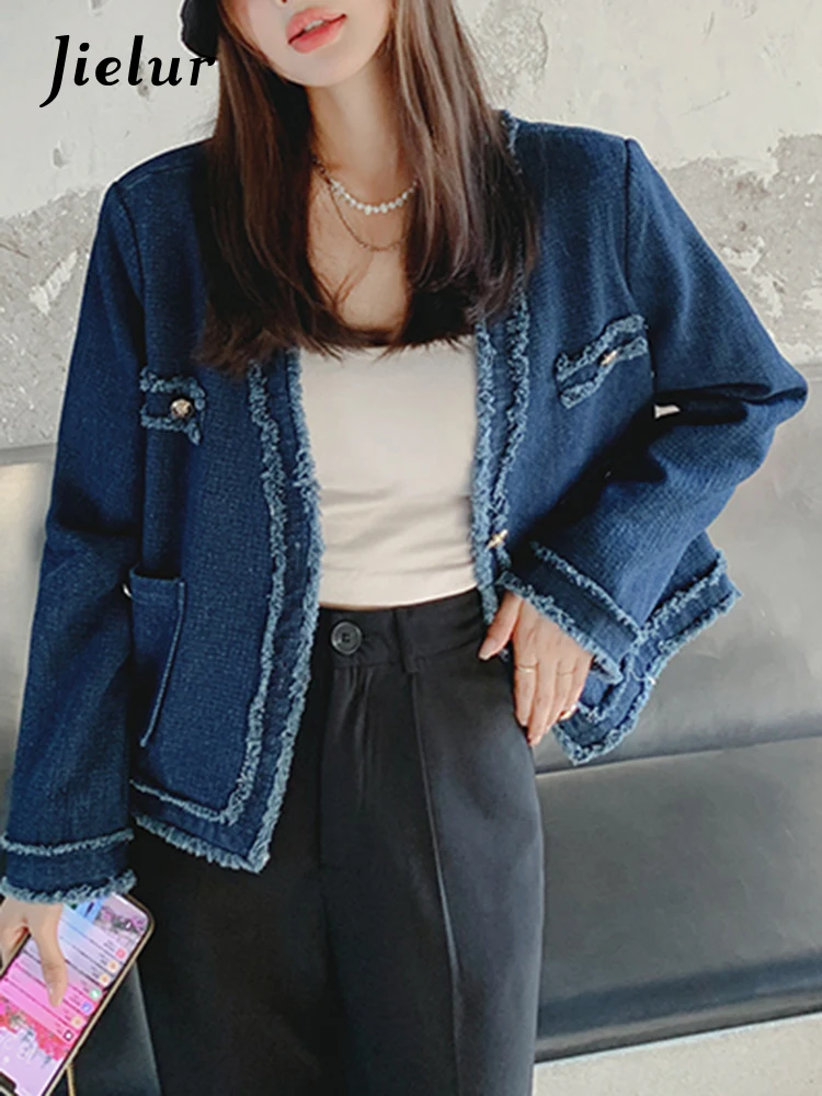 Jielur Ins French Autumn New Street Women Jackets Casual Fashion Loose Chicly Jackets Woman Blue Slim Basic Simple Coats Female