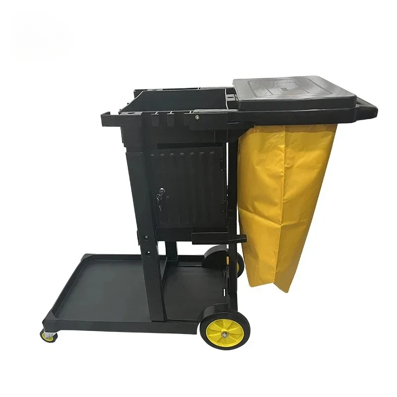 Supplies Commercial Hotel Room Plastic Housekeeping Service Janitor Cart Cleaning Trolley with Refuse Bag