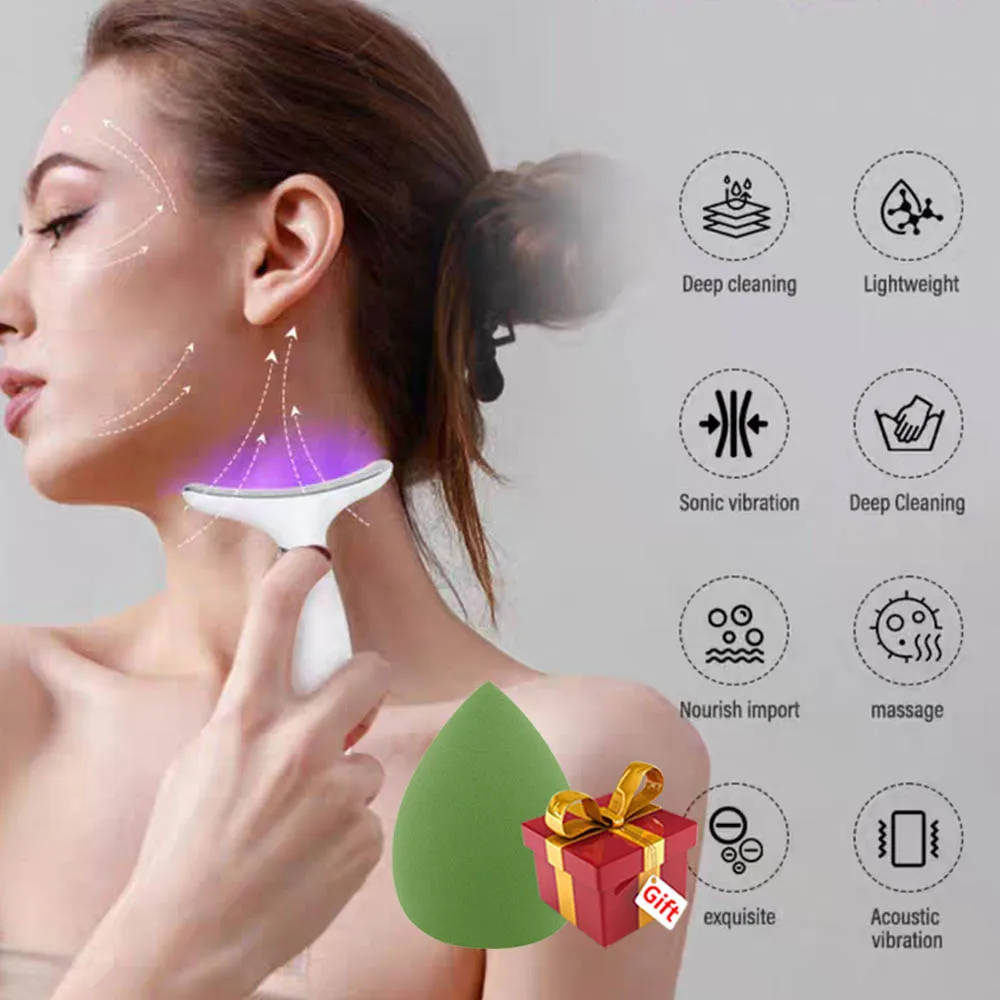 Ems microcorrente pescoço massageador elevador facial apertar contorno facial e linhas suaves dispositivo 7 cores led luz instrumento de beleza