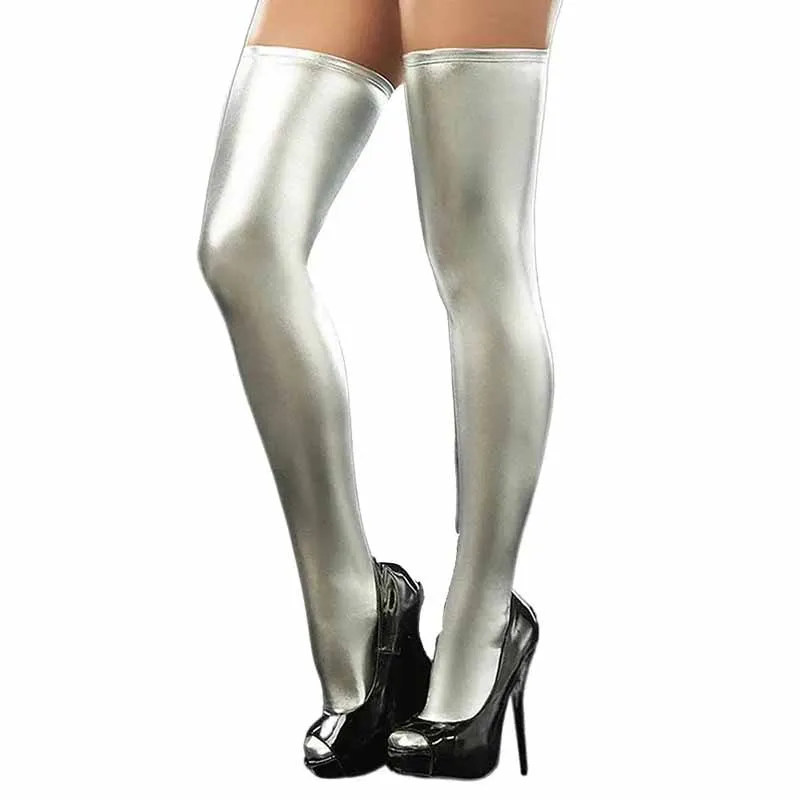 Hot Women Sexy Faux Leather Thigh High Socks Clubwear Pole Dance Party Over Knee Stockings Lady\'s Black Erotic Lingerie