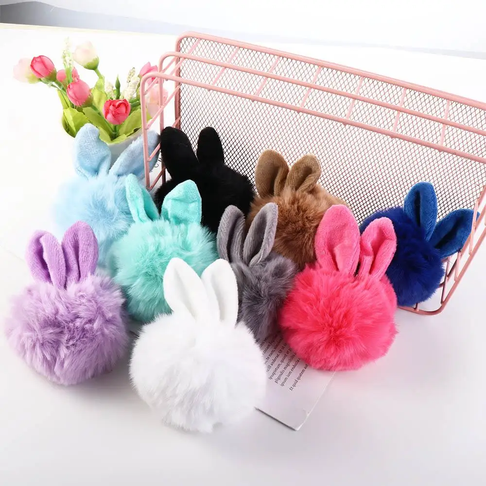 Jewelry Accessories Fancy Woman Car Pendant Rabbit Hair Cute Bag Pendant Bunny Keychain Pom Pom Key Chain Fur Ball Key Ring