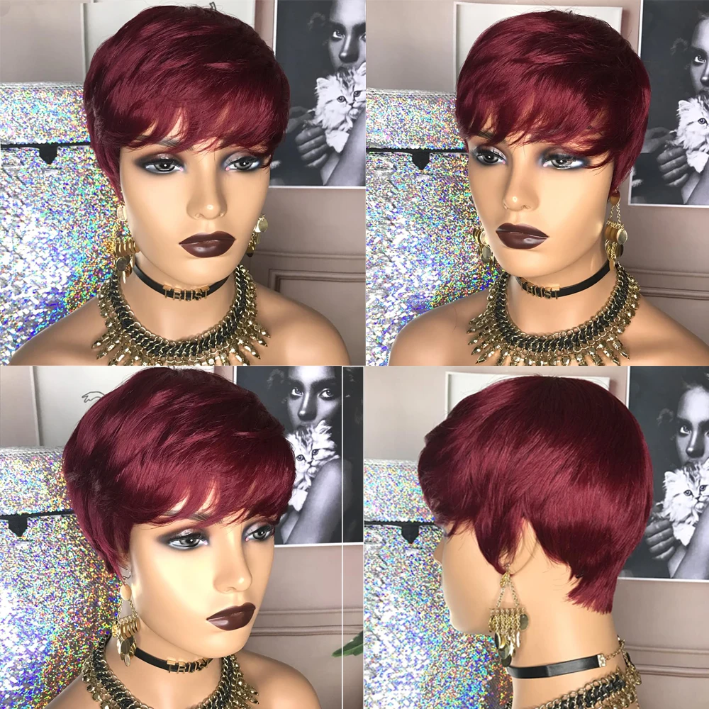 باروكات شعر قصيرة، شعر مستعار بقصات عابث، باروكات قصيرة مستقيمة للسيدات باللون الأسود، باروكات صناعية قصيرة للنساء الأمريكيات من أصل أفريقي