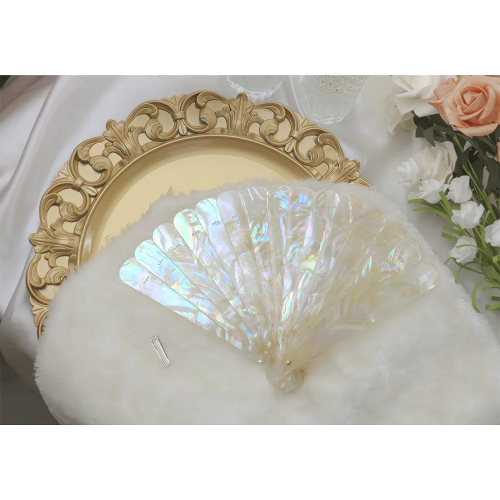 Epoxy Snail Shell Fan Hanfu Photo Prop Antique Mother Shell Folding Fan, Handmade