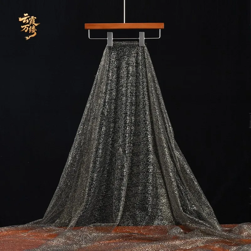 Multi-color thin mesh fabric with irregular hollowed-out and transparent for wedding evening dress clothing designers