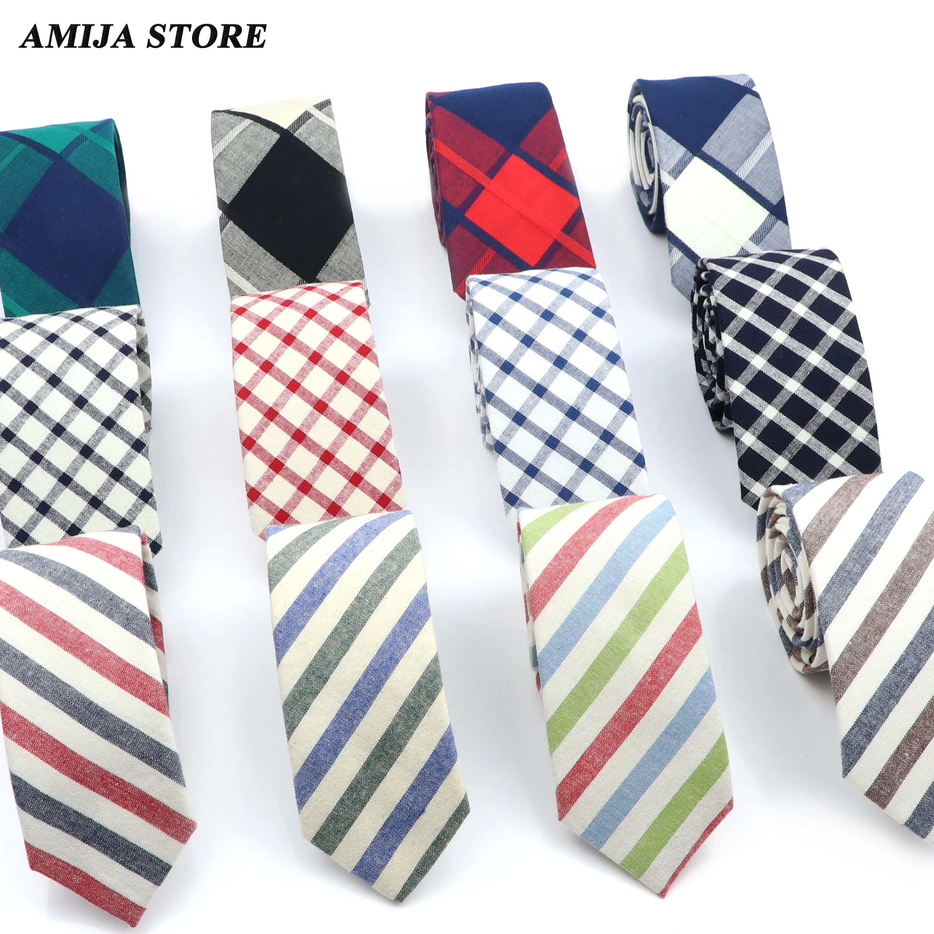 Soft Cotton Plaid Striped Ties For Men Women Pink Red Wedding Necktie Party Office Accessories Causal Suits Tie Skinny Gravatas