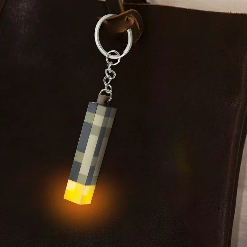 Minecraft Torch Keychain Luminous Pendant Game Creative Car Key Ring Charm Backpack Decoration Glowing Toys Accessories Gifts