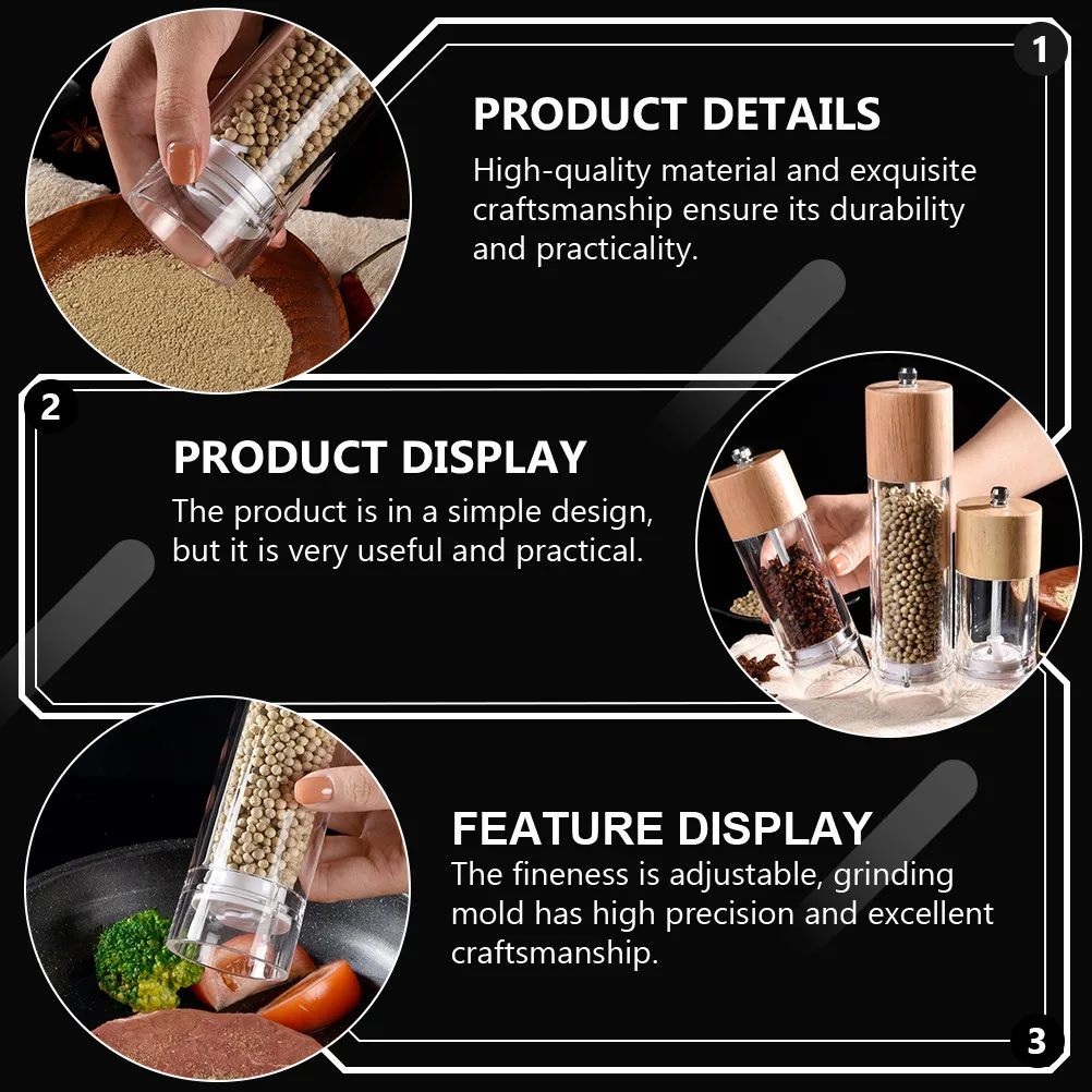 

Adjustable Coarseness Manual Pepper Lid Transparent Acrylic Salt Pepper Grinder Kitchen Seasoning Tool