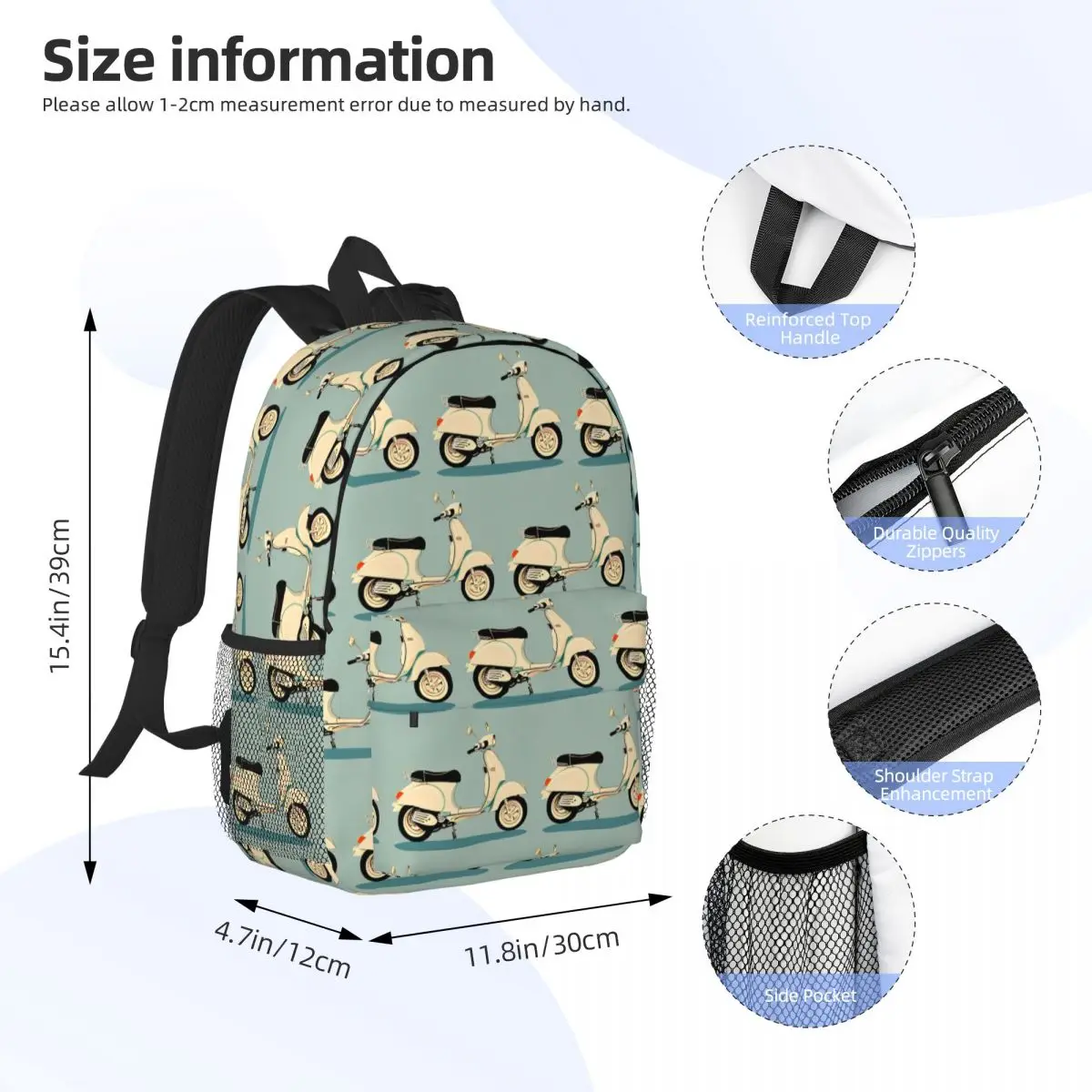 Vintage Scooter Vibrant Print Backpack Daypack Large Capacity Boys Girls BookBag Shoulder Bags for Men Women Children School Bag