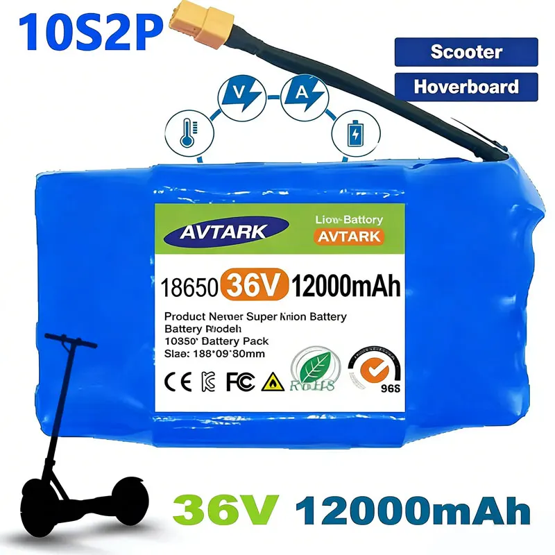 

36V 12Ah 10s2p Lithium Rechargeable BatteryTrue for Electric Self-balancing Scooter HoverBoard Unicycle, Exceptional Battery