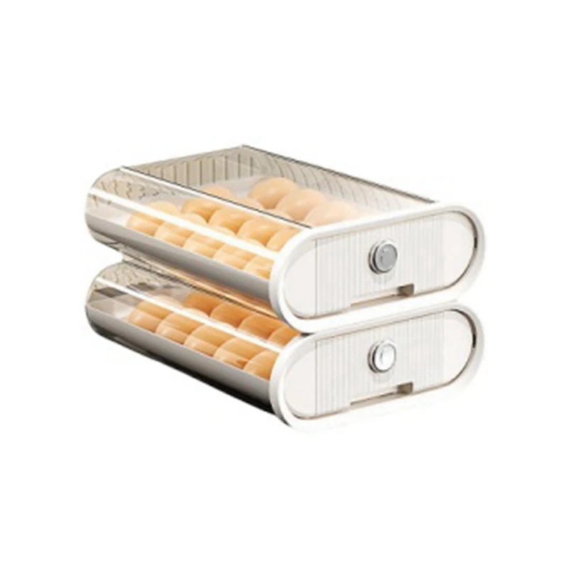 

Egg Storage Box Odor-Proof Egg Rack Stackable Egg Rack Organizer For Refrigerator With Auto Rolling Feature