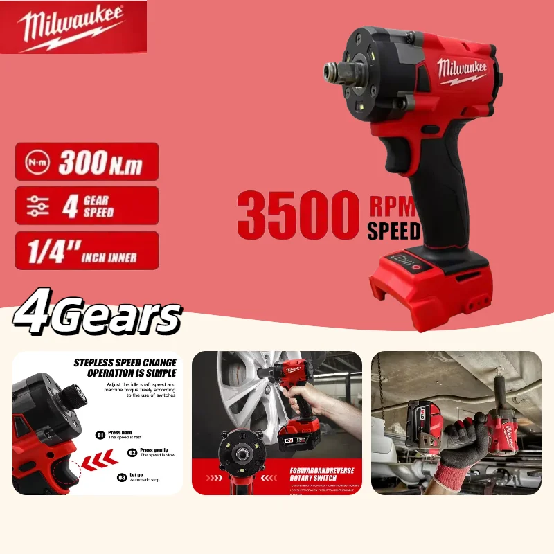 

Milwaukee 300NM Бесщеточный 1/2 дюйма Электрический ударный гайковерт Аккумуляторная отвертка Ключ для ремонта автомобилей и грузовиков Электроинструменты