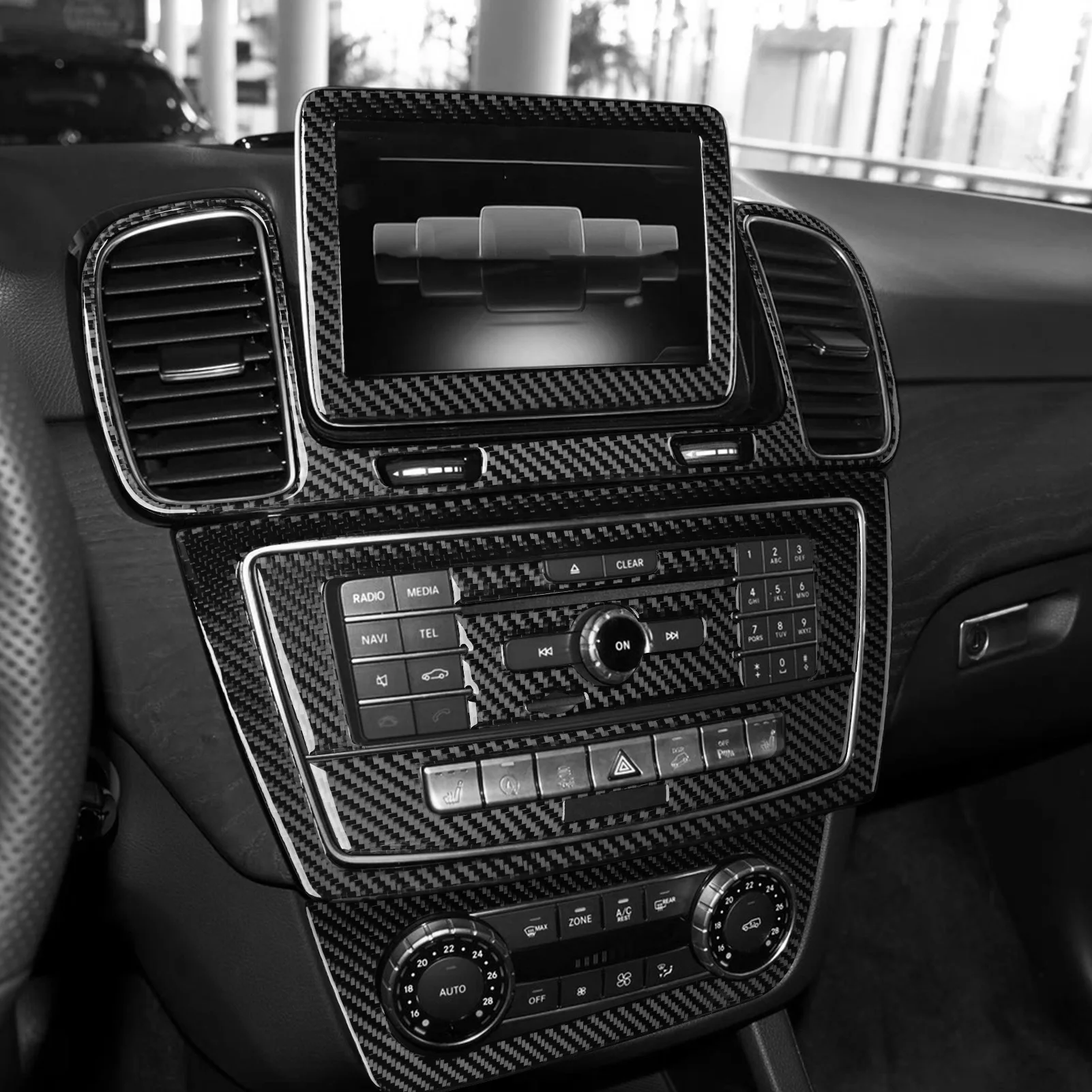 For Mercedes-Benz GLE GLS W166 2016-2019 Carbon Fiber Central Control Radio CD AC Air Vent Panel Set Car Accessories Sticker