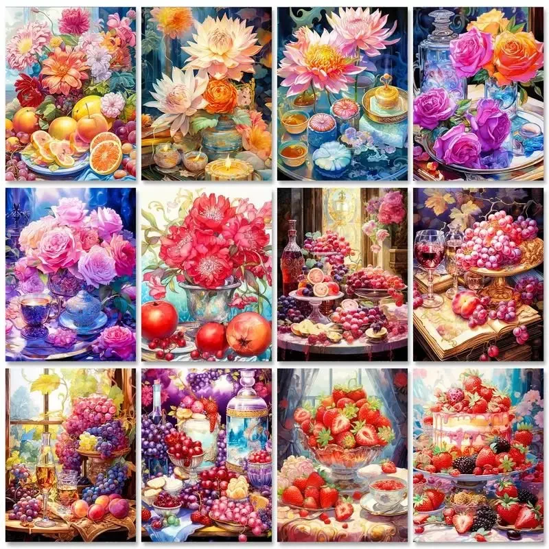 

582105 Paint By Numbers For Adults Fruit Platter Handpainted Art Home Decor Flowers Canvas Art Picture Painting Numbers For Diy