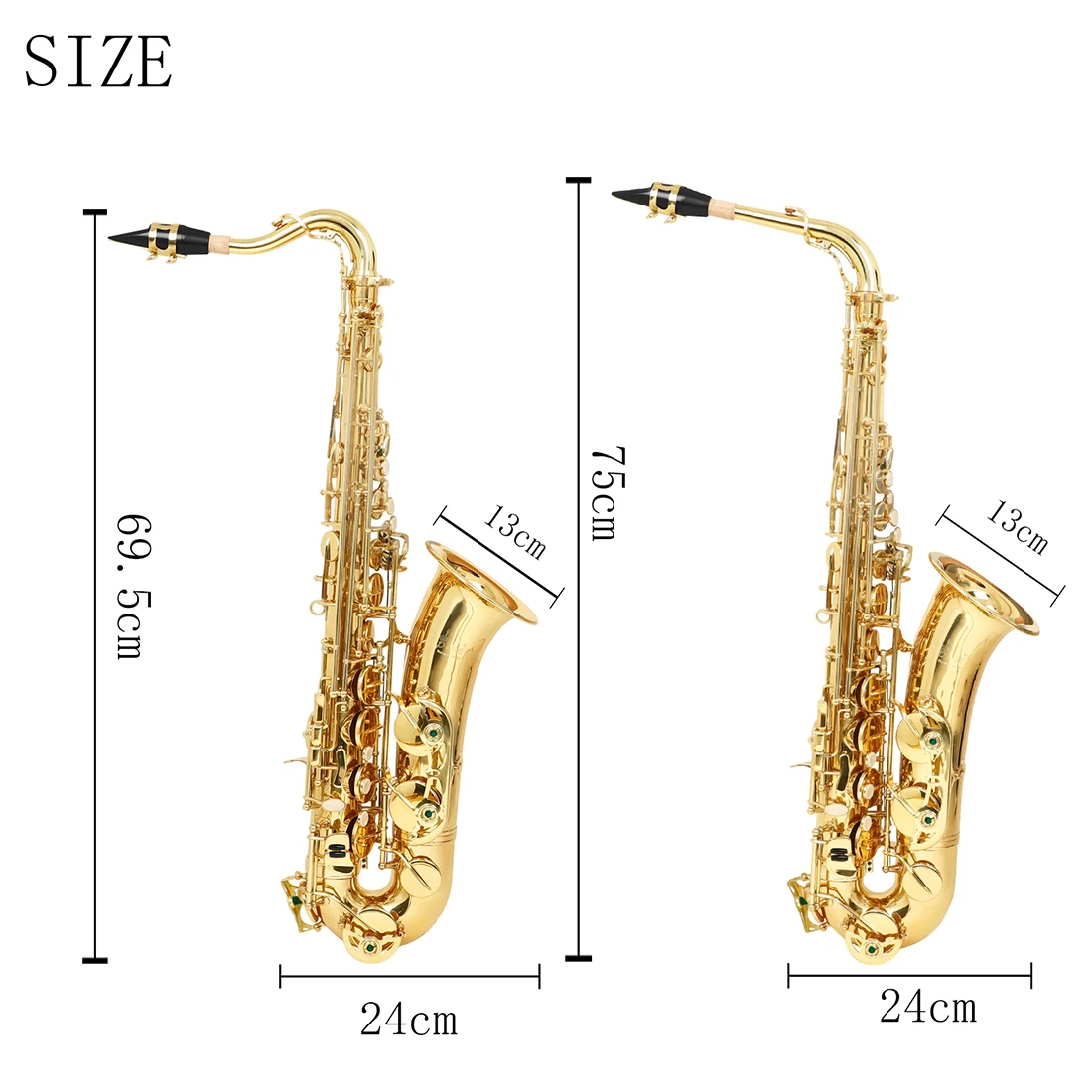 SLADE Alto Saxophone Brass Body C Tune Carved White Shell Key Gold Saxophone Set with Standard Double Bent Neck Case Strap Parts