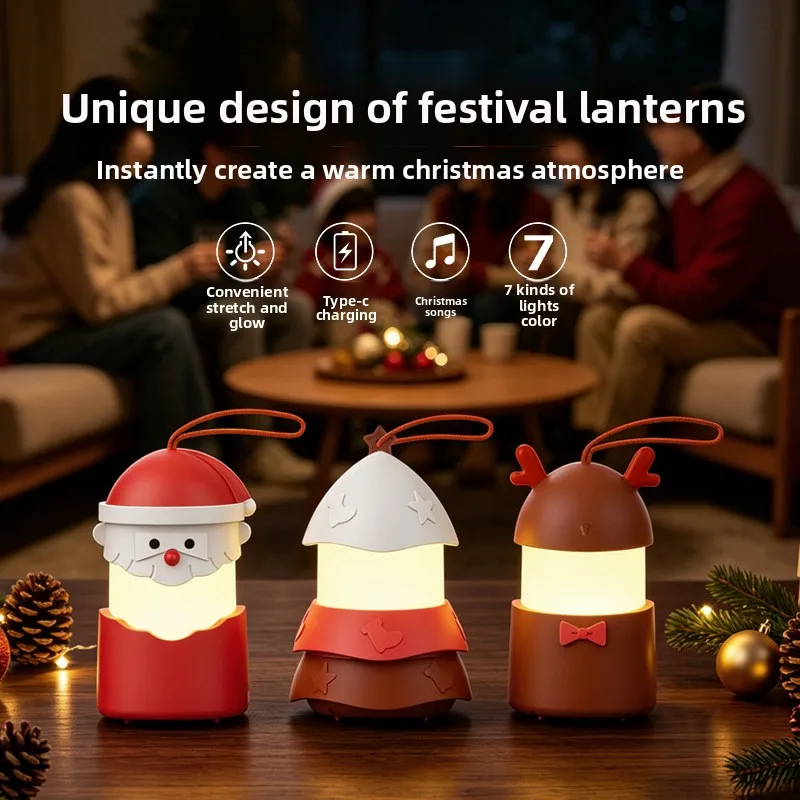 Christmas Handheld Lantern, Music Ambient Light Colorful Night Lamp for Holiday Decoration