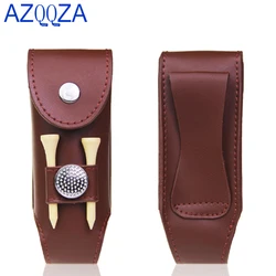 Genuine Leather Golf Ball Pouch Bag and Tees Holder Divot Tool Holder Pouch Waist Belt Storage Pocket with 2 Balls Gift