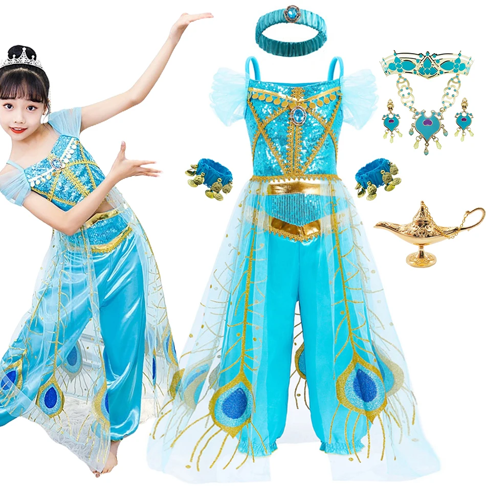 Jasmine Princess Dress For Girls Magic Lamp Theme Party Cosplay Clothes Kids Stage Performance Disguise Sets