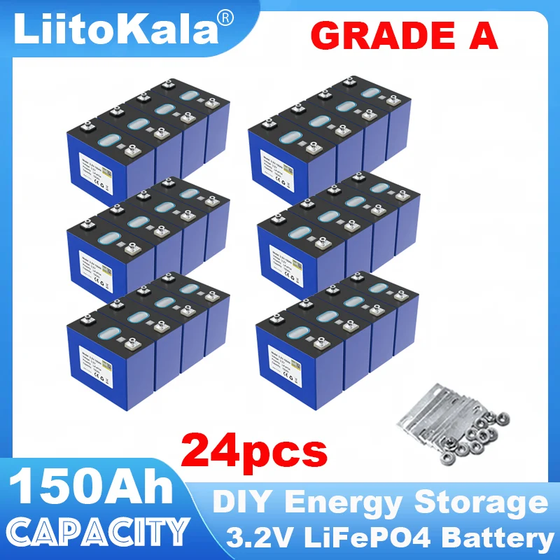 24pcs 3.2V 150Ah LiFePO4 battery phosphate Cell DIY 4s 12v 24V Motorcycle Electric Car travel Solar Golf car Batteries Duty-free