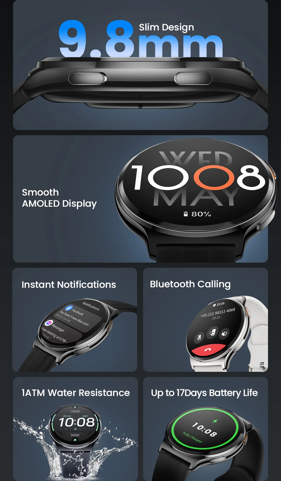HAYLOU Solar Lite 2 Smartwatch 1,43'' AMOLED-Display 24h Gesundheitsüberwachung 150+ Sportmodi Sprachanrufe Smartwatch 1ATM – Detail 2