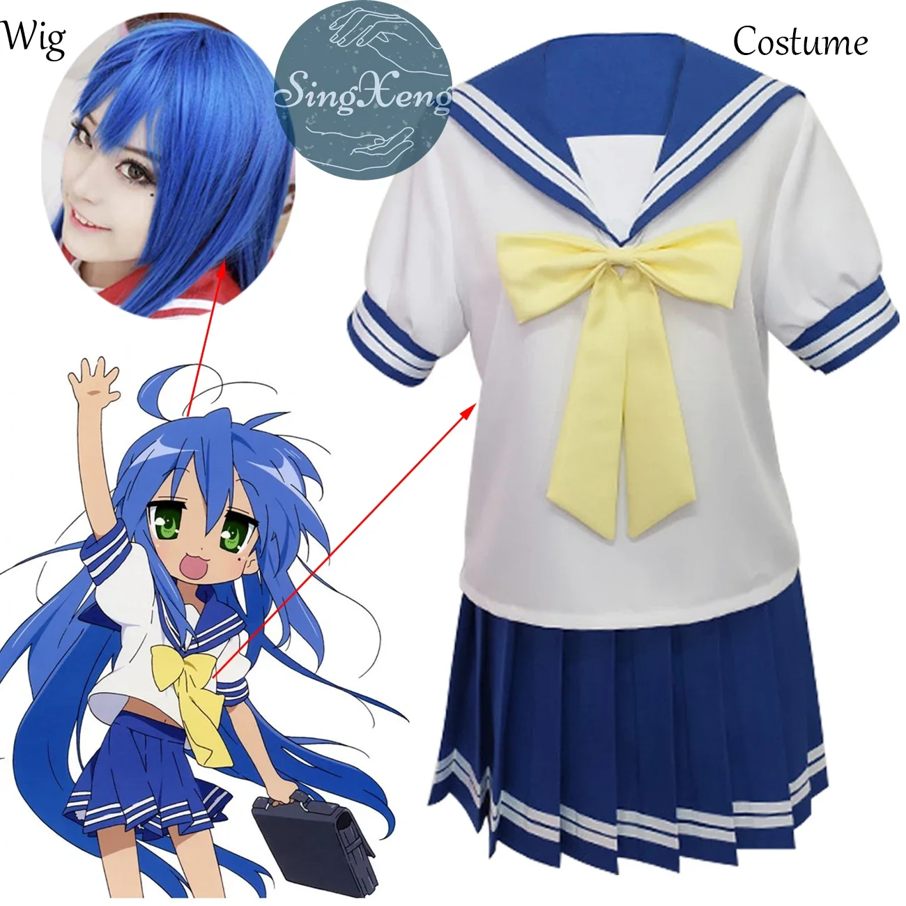 SingXeng Lucky Star Izumi Konata Short Sleeve Sailor Suit School Uniform Outfit Anime Cosplay Costumes Customize Halloween