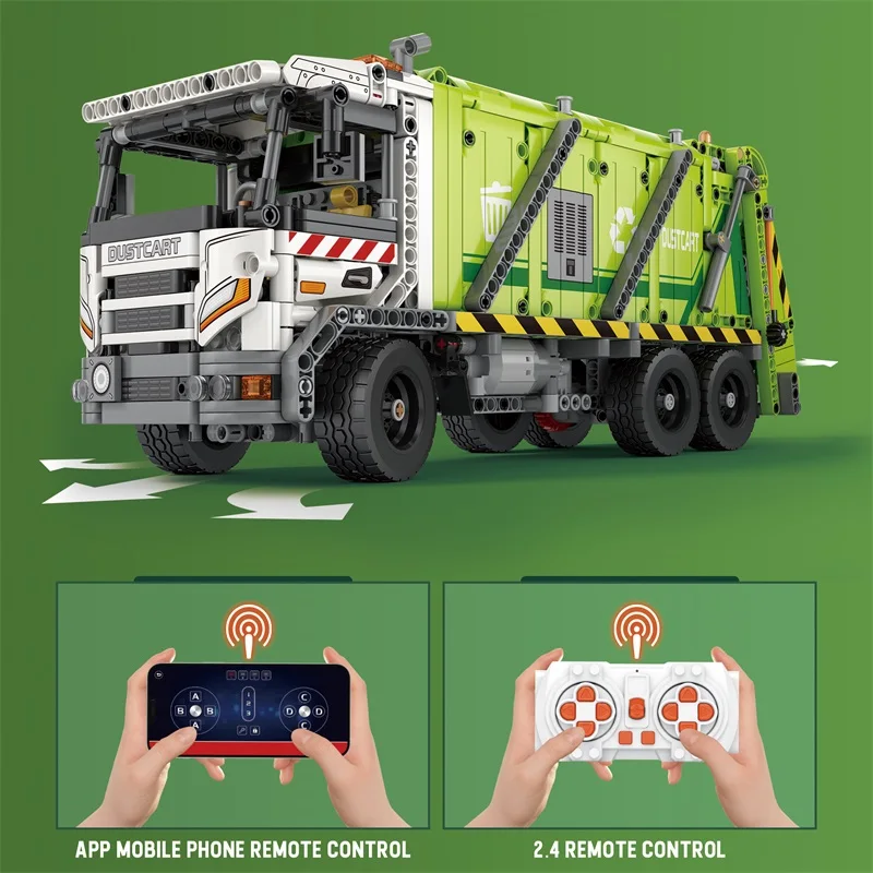 1468PCS Remote Control Compressed Garbage Truck Building Blocks City Sanitation Technical RC Car Model Bricks Kids Toys Gifts