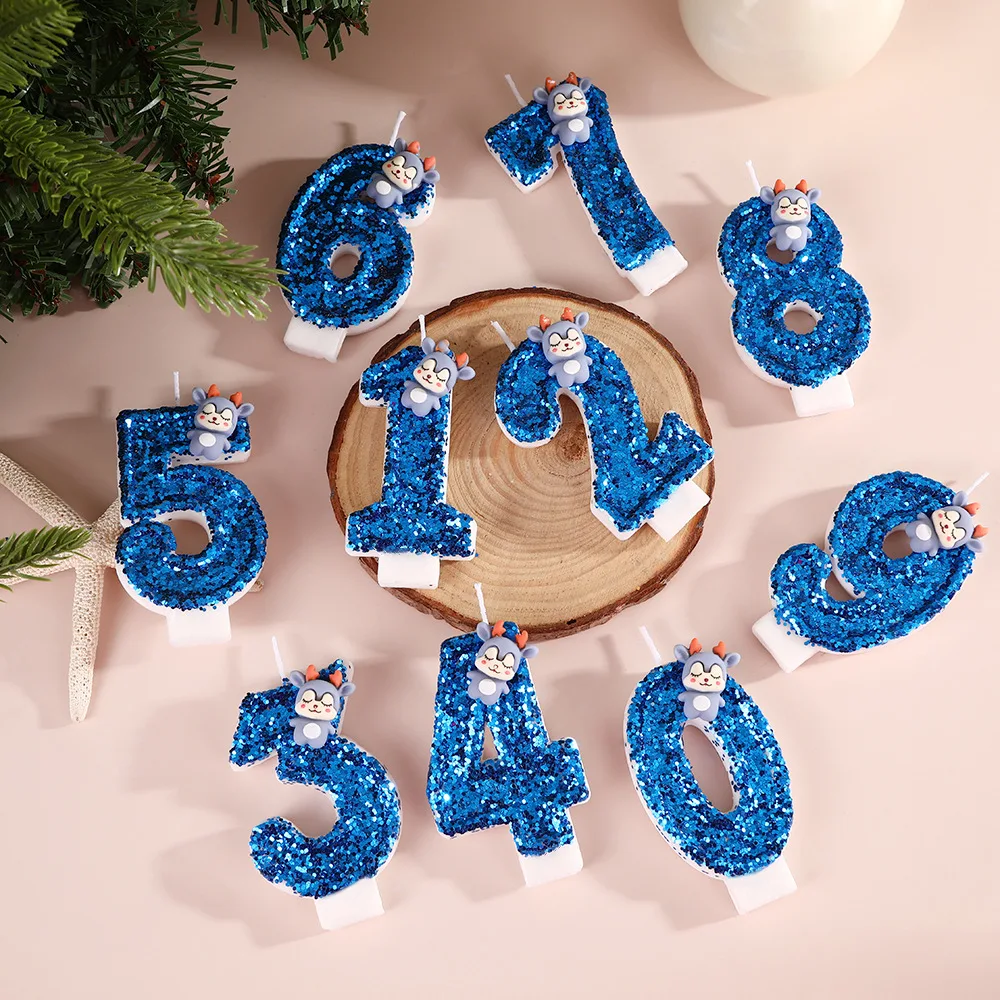 Cartoon sleeping deer sticker digital birthday candles - navy blue candles, party gifts, birthday and anniversary candles