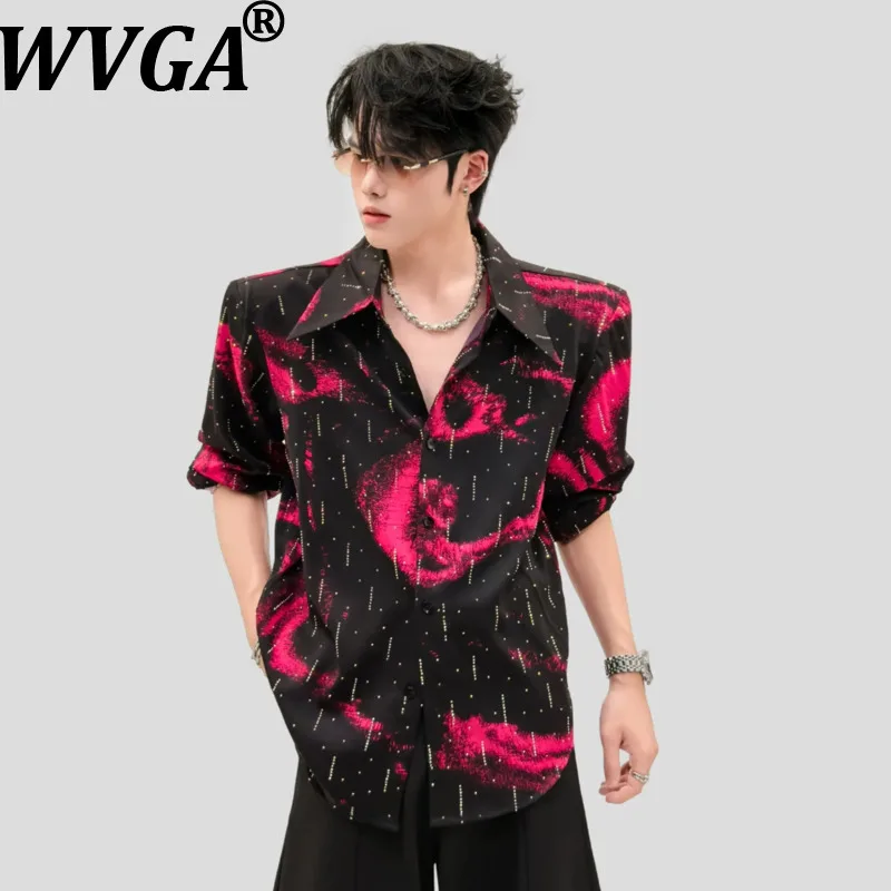 WVGA Autumn New Men Luxurious Stylish Long Sleeve Shirt Hot Diamond Embellishments Niche Chic Casual Drape Design Top Ins W27755
