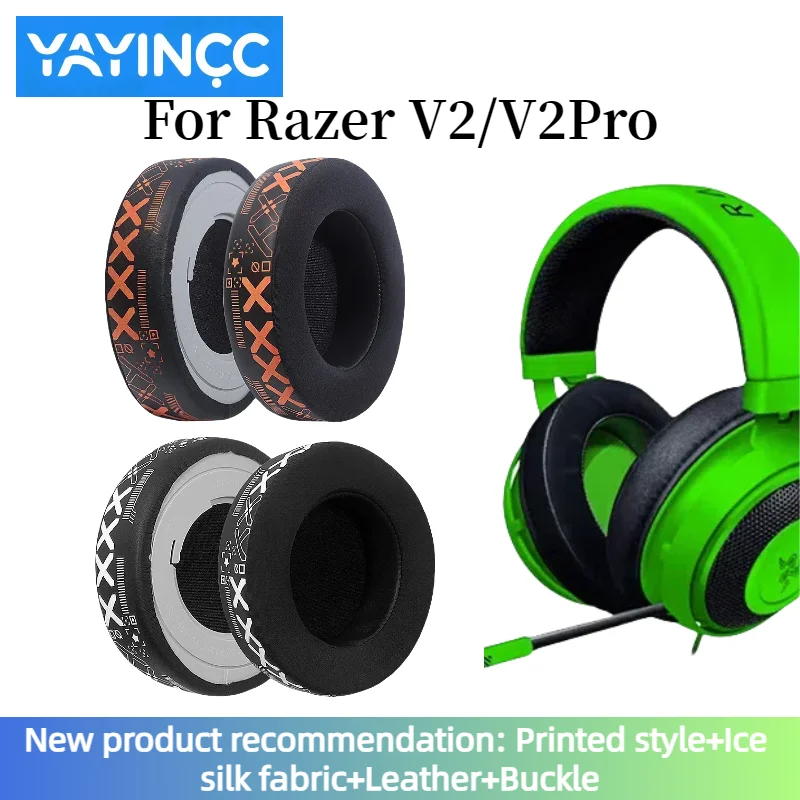 

YAYINCC Printed ice silk fabric Memory Foam Earpads Cushion For Razer Kraken V2/V2 PRO Headphone Accessarie Repairing Parts