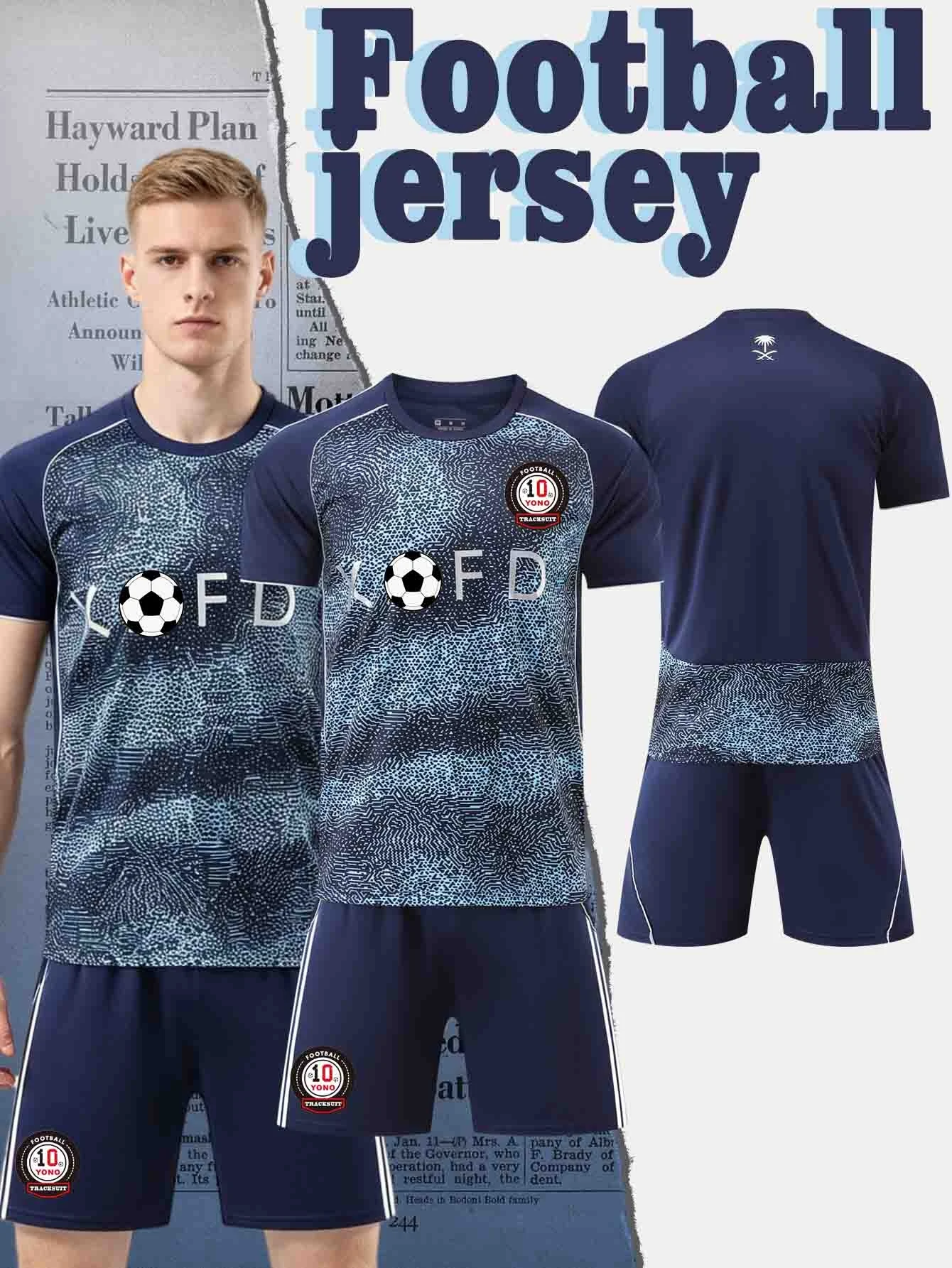 

Men's high-quality casual sports football uniform round neck top paired with stylish breathable shorts, comfortable football set