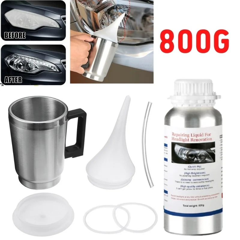 Kit de polissage chimique pour phares, 800g, liquide polymère, liquide, liquide, polissage, réparation de phares de voiture