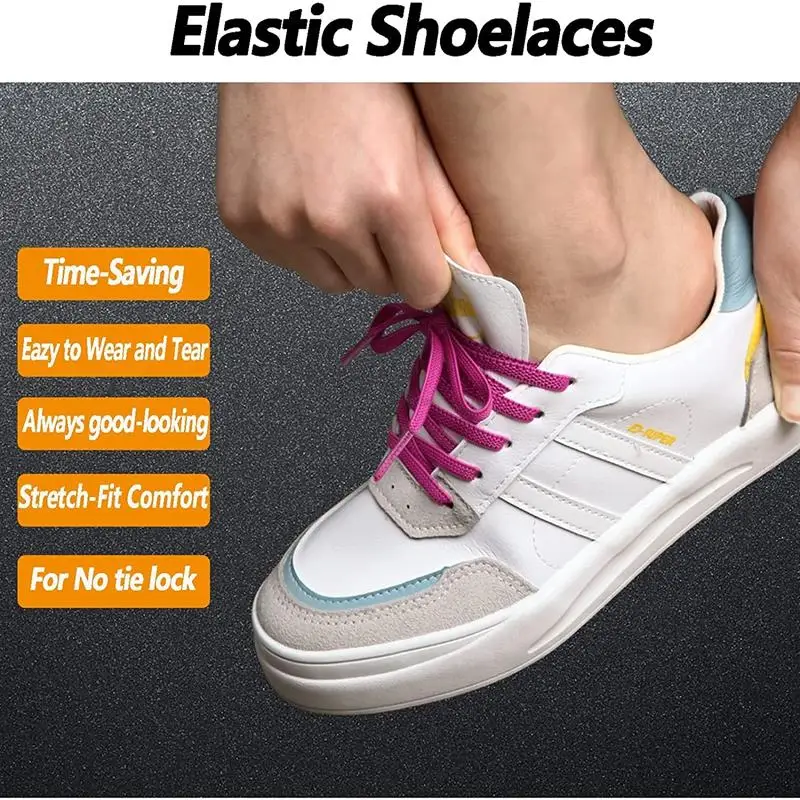 Elastic Flat Classic Sneakers Shoelaces 7 Mm Width Shoelace for Kids Adults Shoe Laces Rubber Bands for Shoes Accessories 1Pair