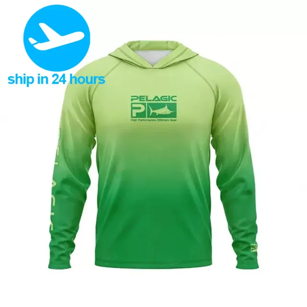 Pelagic Fishing Hooded Shirt UPF50+ Long Sleeve Fishing Clothes Summer Sun Protection Quick Dry Fishing T-shirt Camisa De Pesca